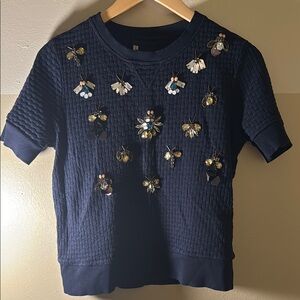 Navy Embellished Knit Top